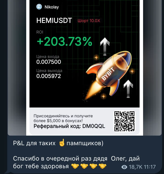 Кейс участника клуба: HEMIUSDT — шорт, ROI +203%