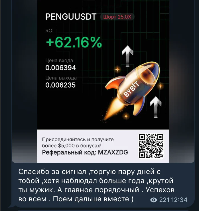 Кейс участника клуба: PENGUUSDT — шорт, ROI +62%