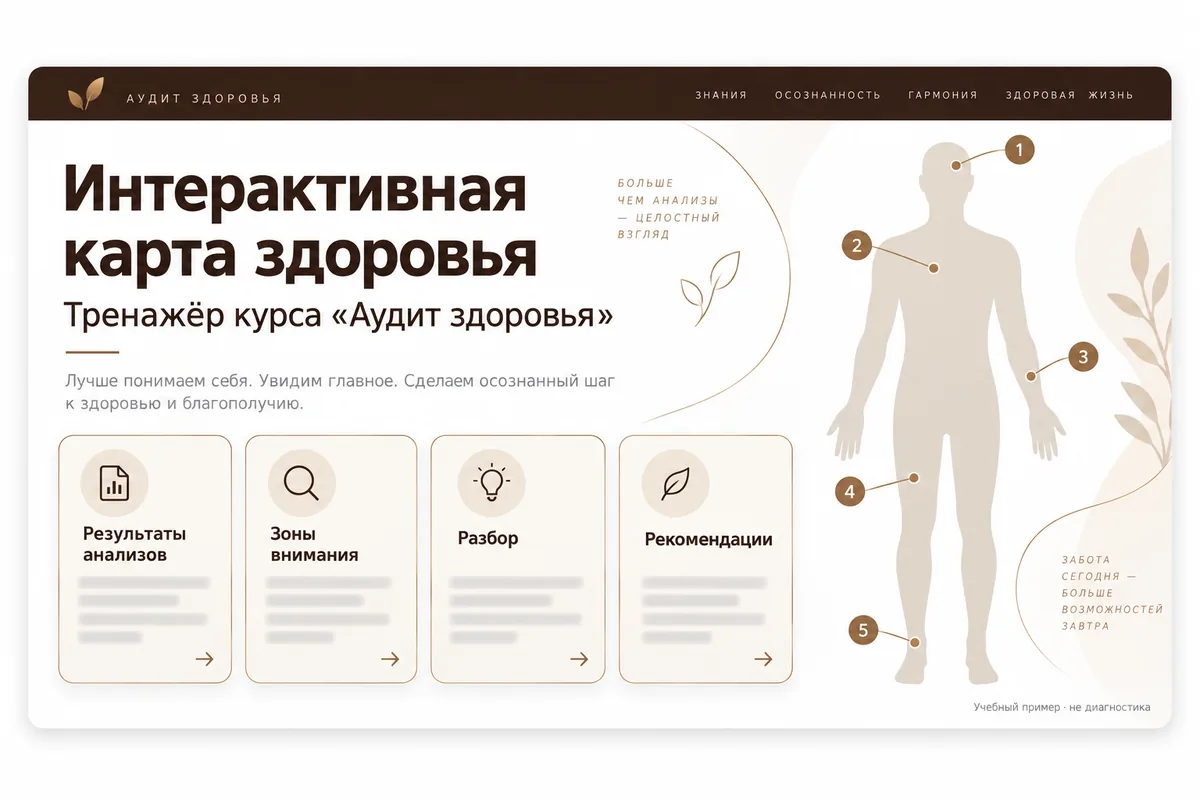 Главный экран тренажёра курса Аудит здоровья