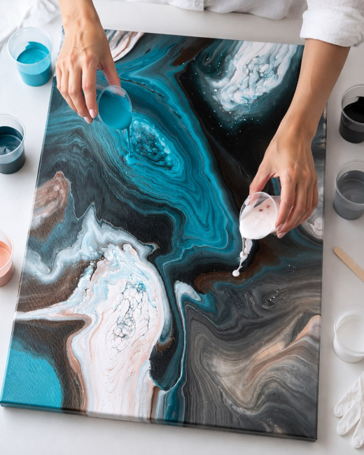 Процесс создания картины Fluid Art