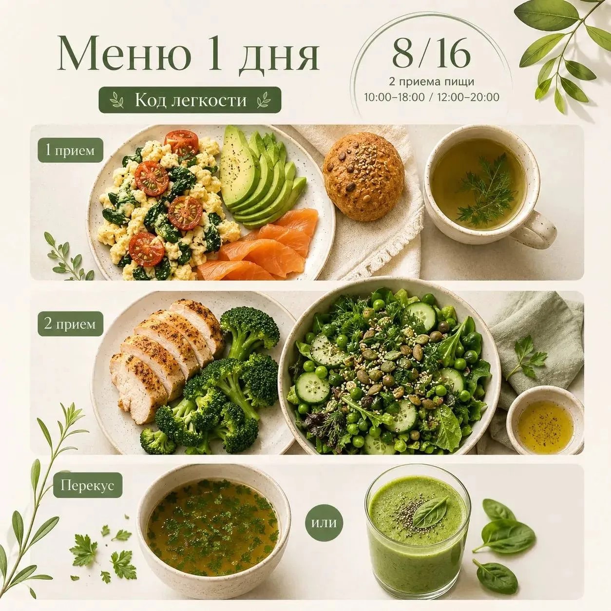 Пример меню одного дня курса «Код лёгкости»