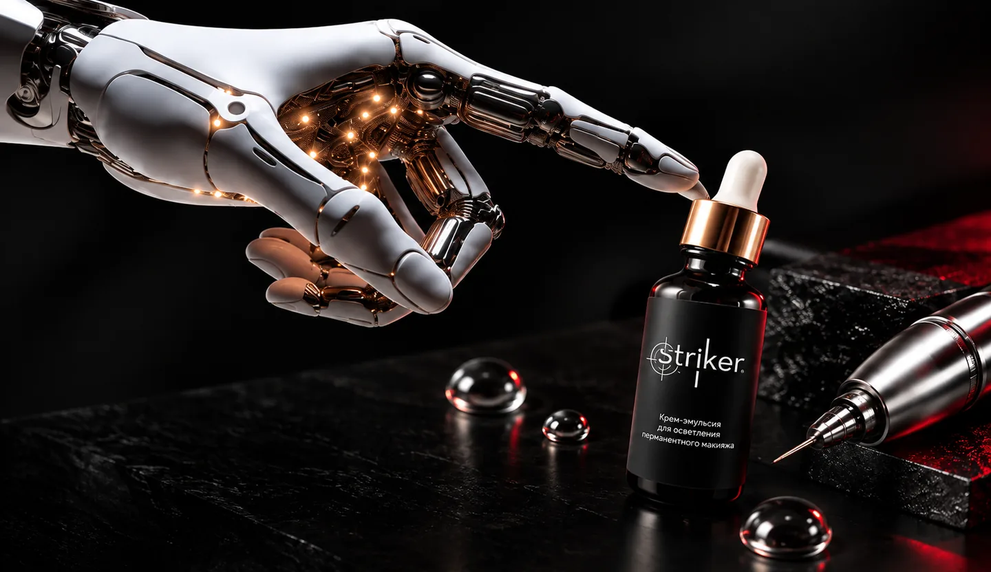 Флакон Striker, рука-робот и кончик аппарата для перманентного макияжа