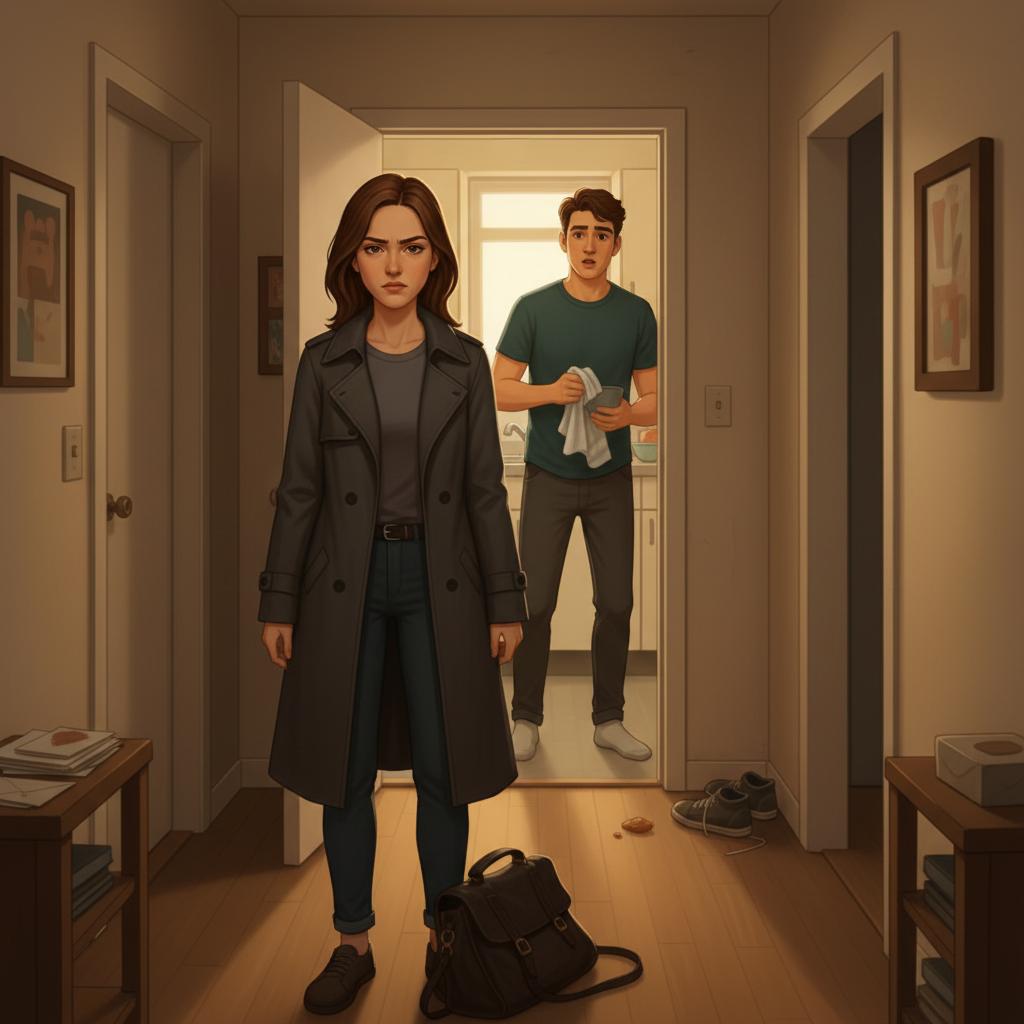 Марина на диване, Илья на кухне