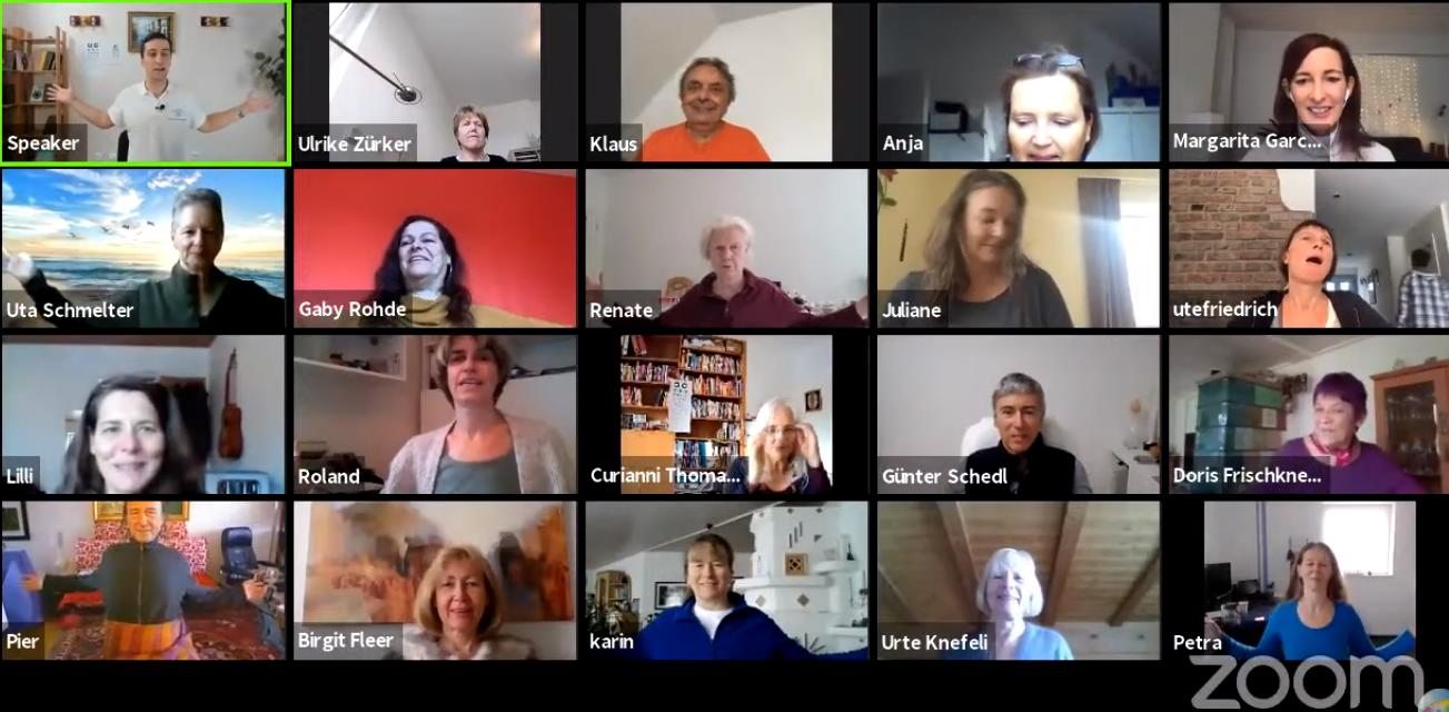 Zoom-Ansicht mit vielen Teilnehmenden des Live-Stream-Workshops