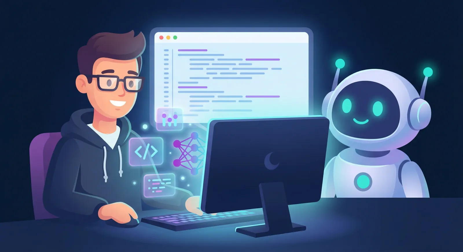 Разработчик и ИИ работают вместе как команда