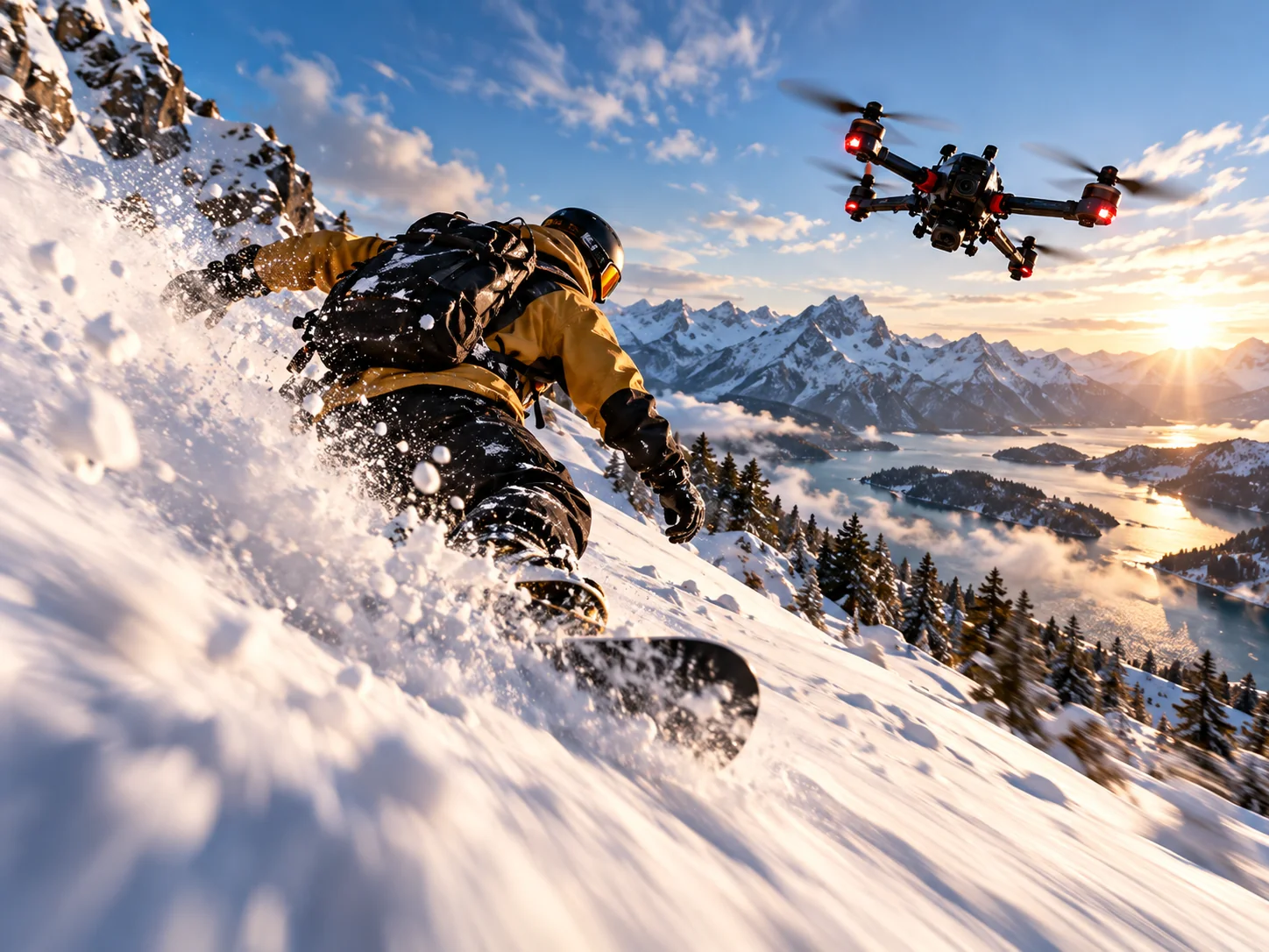 Спорт — сноубордист с FPV