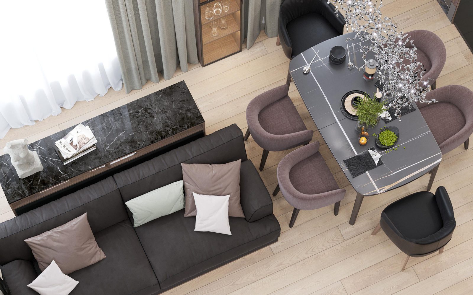 Визуализация гостиной 74 м² в ЖК WestGarden, Москва