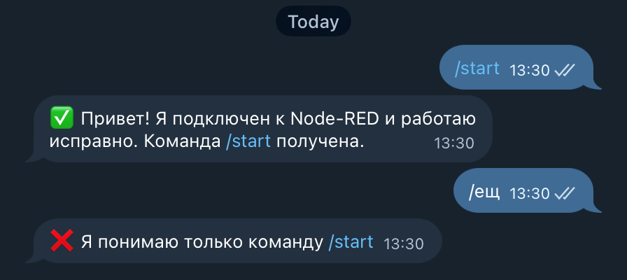 Работа эхо-бота в Telegram