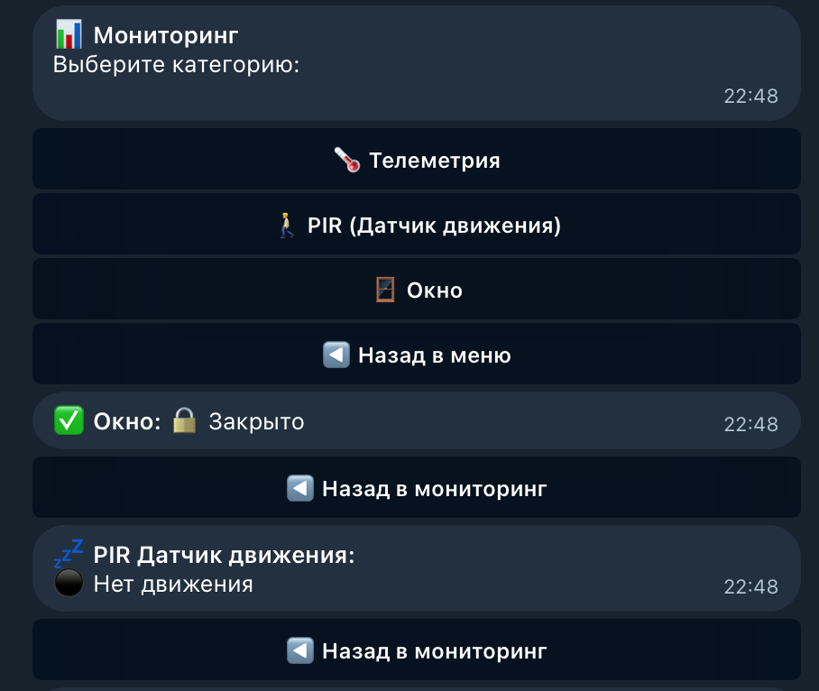 Меню мониторинга