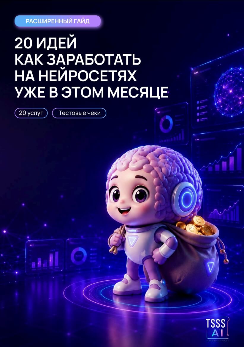 Обложка PDF «20 идей, как заработать на нейросетях уже в этом месяце»