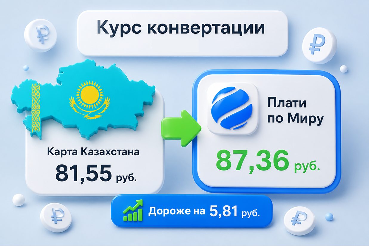 Сравнение курса конвертации: карта Казахстана и «Плати по миру»